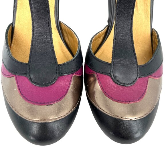 Seychelles Veronica T-Strap Spectator Pumps Size 6 Leather Black Pink Bronze - Picture 3 of 13